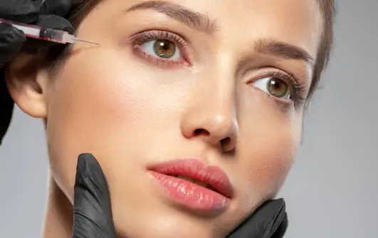 A doctor injecting botox to relax face muscle.
